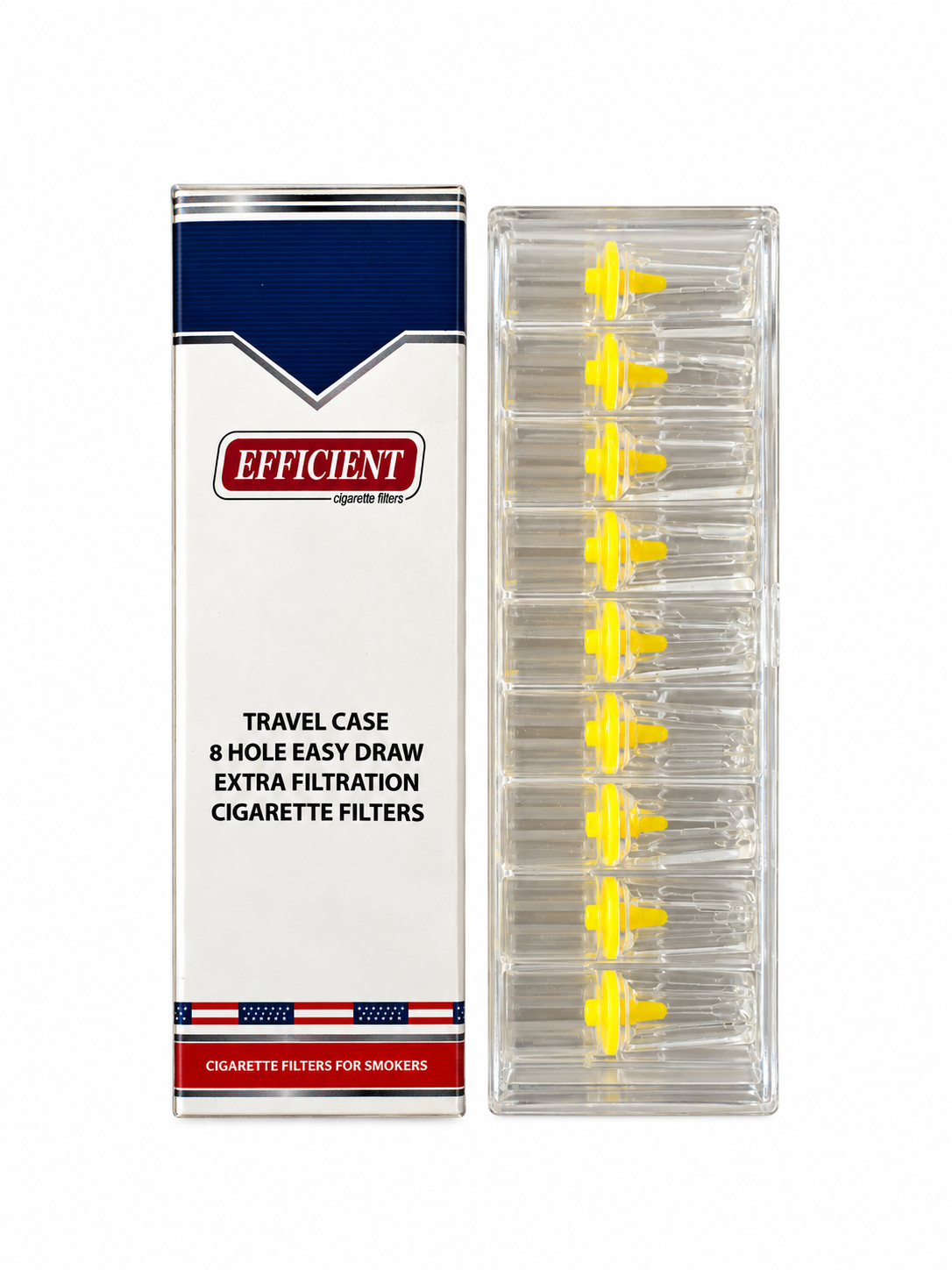 EFFICIENT Disposable Cigarette Filters 8-Hole 1000 Count Bulk Filter Tips with Free Travel Case