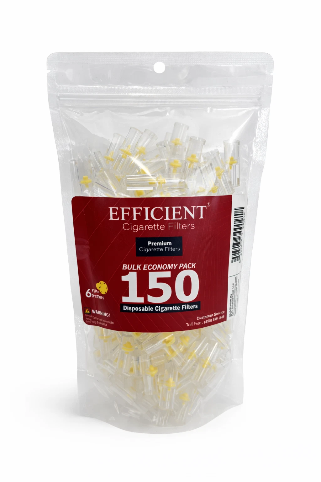 EFFICIENT Disposable Cigarette Filters 6-Hole 150 Count Bulk Filter Tips