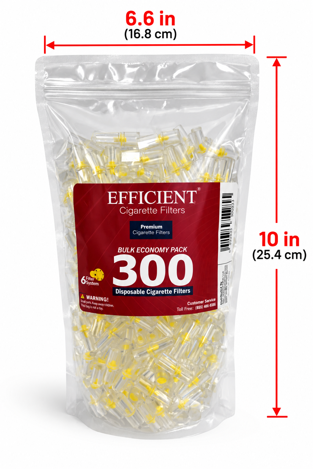 EFFICIENT Disposable Cigarette Filters 6-Hole 300 Count Bulk Filter Tips