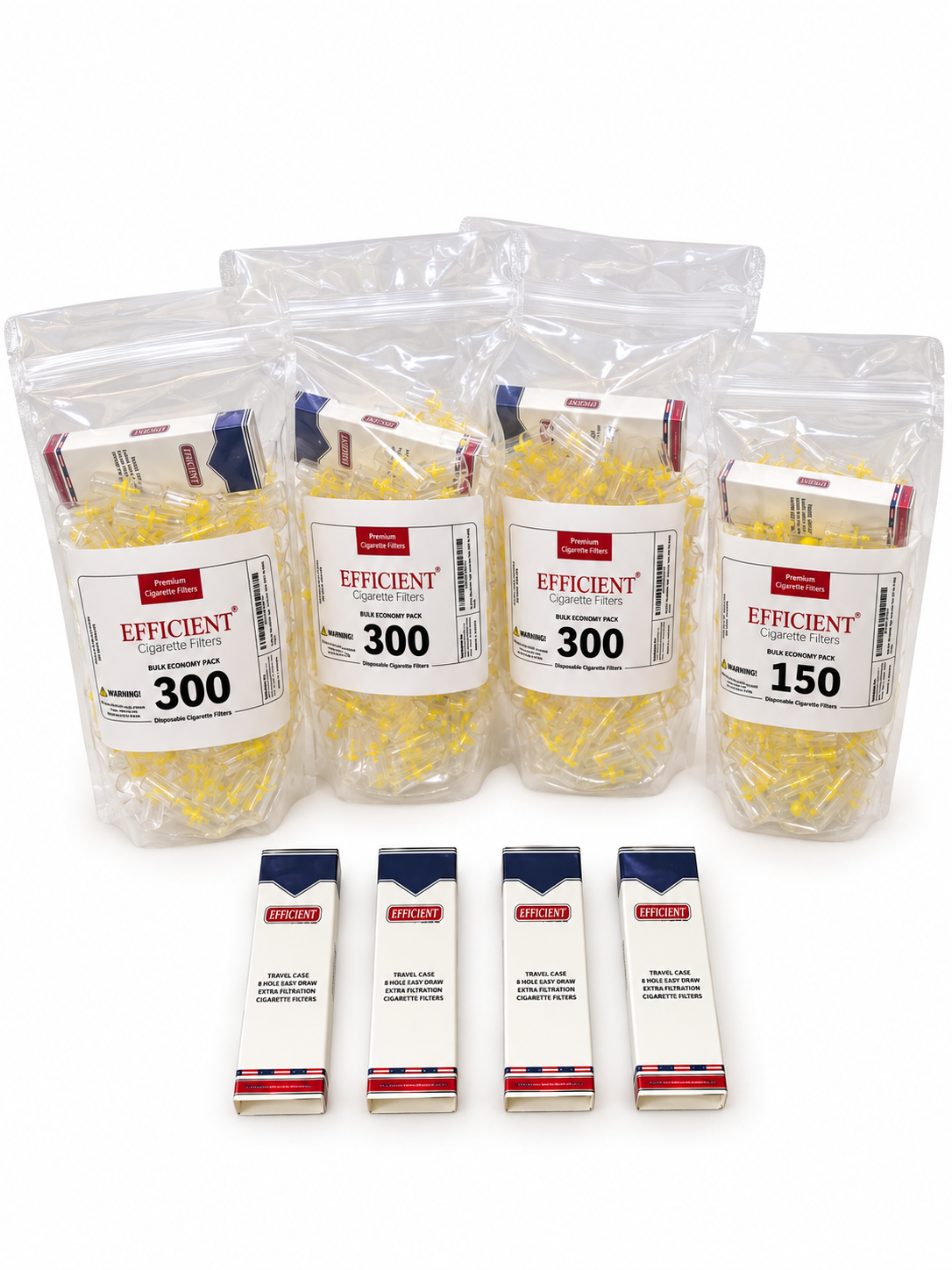 EFFICIENT Cigarette Filters 8-Hole 900 Count with FREE 150 Filters and Travel Case