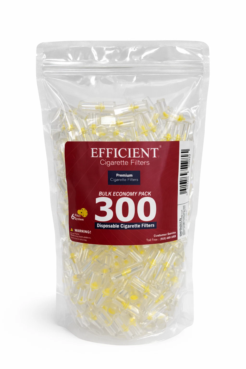 EFFICIENT Disposable Cigarette Filters 6-Hole 300 Count Bulk Filter Tips